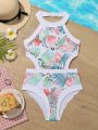 Tween Girls' One-Piece Swimsuit With Botanical Floral Print