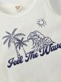 Cozy Cub Baby Boy's Coconut Palm Tree & Ocean Wave Print Tank Top And Shorts Set