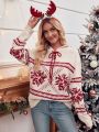 SHEIN Essnce Bird Pattern Drop Shoulder Lace Up Front Hooded Sweater