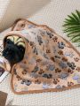 1pc Random Color Pet Blanket, Thick Flannel With Paw Prints, All Seasons Cat And Dog Blanket