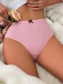 Knitted Ribbed Triangle Brief With Bowknot Decoration