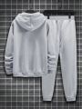 Extended Sizes Men's Letter Print Drawstring Hooded Sweatshirt And Sweatpants Two-piece Set
