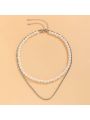 2pcs Chain Faux Pearl Necklace Set Suitable For Men's Daily Wear