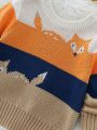 Baby Boy Colorblock Cartoon Pattern Sweater