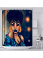 African Woman Shower Curtain, Afro American Girl Shower Curtains Funny Fabric Shower Curtain Abstract Art Modern Set Watercolor Bathroom Decor Waterproof with 12 Hooks 72