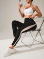 Yoga Trendy Women's High-Waisted Color-Block Tight Sports Leggings For Running, Yoga And Fitness