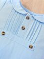 Elegant College English Turn-Down Collar & Peter Pan Collar & Pleats & Half Placket Blue Romper For Baby Boys