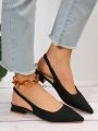 Fashionable Pointed Toe Satin Mules With Back Strap, Black
