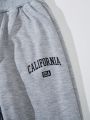 Boys' Fleece-lined Jogger Pants With Letter Print, Teenager