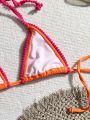 SHEIN Swim Basics Color Block Halter Neck Bikini Top With Edge Binding