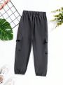 SHEIN Boys' Simple Style Casual Elastic Waist Workwear Long Pants