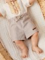 SHEIN Baby Boys' Decorative Patch Elastic Waist Casual Shorts