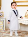 SHEIN Baby Boys' Loose Fit Long Robe With Three-Color Collar And Long Sleeves