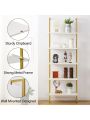 SUPERJARE Modern Ladder Shelf,  72 Inches 5-Tier Open Wall-Mounted Bookshelf with Stable Metal Frame