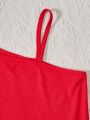 SHEIN Kids Y2Kool Solid-Colored Asymmetrical Neck Jumpsuit For Tween Girls