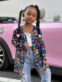 SHEIN Kids Cooltwn Girls' (little) Colorful Printed Open Front Jacket