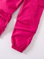 SHEIN Kids HYPEME Little Girls' Pink Heart Printed Short Sleeve Top And Pants Set