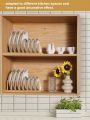 SHEIN Basic living 1Pc Bamboo Wooden Plate Racks Dish Stand Holder Kitchen Storage Cabinet Organizer for Dish/Plate/Bowl/Cup/Pot Lid/Cutting Board,Kitchen dish storage rack