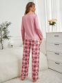 Women's Plaid Heart Pattern Pajama Set