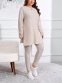 SHEIN Essnce Plus Size Oversized Drop Shoulder Short Sleeve T-shirt With Split Hem And Leggings Set