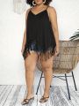SHEIN CURVE+ Women's Plus Size Lace & Fringe Hem Cami Tank Top