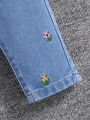 SHEIN New Arrival Cute Spring Vacation Style Baby Girl Embroidered Floral Skinny Jeans