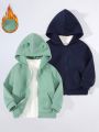 SHEIN Kids QTFun 2pcs/Set Boys' Cute 3d Decoration Ear Design Hooded Fleece Sweatshirt, Suitable For School, Street, Party And Daily Wear