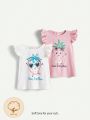 Cozy Cub Baby Girls' Cartoon Fruit Pattern Ruffled Round Neck Pullover Top, 2pcs/Set