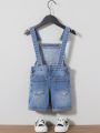 SHEIN Young Boy Denim Overalls With Pockets And Washed Effect