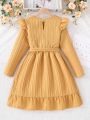 SHEIN Kids SUNSHNE Girls' Yellow Round Neck Wrap Front Dress