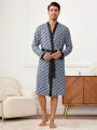 Men'S Hooded Robe With Letter-Print & Colorblock Design And Rolled Hem For Home