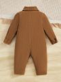 SHEIN Infant Boys' Vintage Corduroy Collared Long Sleeve Jumpsuit For Holiday