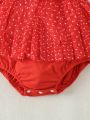 Baby Girls' Cute Red Polka Dot Mesh Bodysuit For Spring/Summer