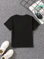 SHEIN Kids QTFun T-shirt Boys Short-sleeved Love English Pattern Black T-shirt Summer