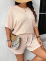 SHEIN Frenchy Summer New Arrival Plus Size Women's Vacation T-Shirt And Shorts Set