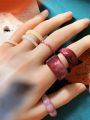 7pcs/set Clear Resin Chunky Ring Set, Creative Mix And Match Blur Pattern Irregular Shape Finger Ring (handmade Dyeing Process, Ring Patterns Vary, May Have Color Difference)