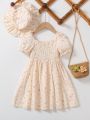 Little Girl'S Small Floral Bubble Sleeve Dress