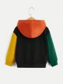 SHEIN Kids EVRYDAY Young Boy Letter Graphic Colorblock Hoodie