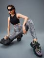 Women'S Peach Butt Tummy Control Snake Print Leggings With Pocket, Gym Workout