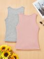 SHEIN 2pcs Teen Girls' Knitted Solid Slim Fit Tank Tops