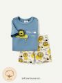 Cozy Cub Baby Boy Cartoon Animal Pattern Round Neck Short Sleeve Top And Casual Shorts Homewear Set