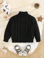 SHEIN Baby Boy Turtleneck Cable Knit Drop Shoulder Sweater