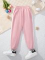 SHEIN Girls' Casual Street Style Sports Knitted Elastic Cuff Long Pants