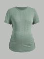 SHEIN Maternity Solid Color Hollow Out Embroidery T-Shirt