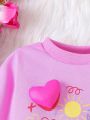 Baby Girl Letter Graphic Stereo Flower Sweatshirt