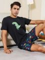 Men'S Cartoon Dinosaur Printed Short Sleeve Homewear Set