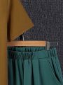 SHEIN Teen Boy 2pcs/Set Casual Comfortable Color Block Short Sleeve Top & Solid Color Shorts