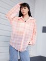 Teen Girls' Casual College Style Half-Transparent Sun Protection Checkered Shirt