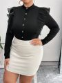 SHEIN Privé Plus Size Women's Ruffle Trim Button Front Bodysuit