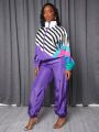 SHEIN Slayr Striped Color Block Stand Collar Jacket & Pants Casual 2pcs Outfit